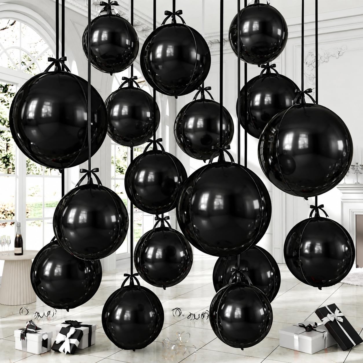 14 Pcs Black Round Foil Balloons Halloween Black 4D Ball Balloons