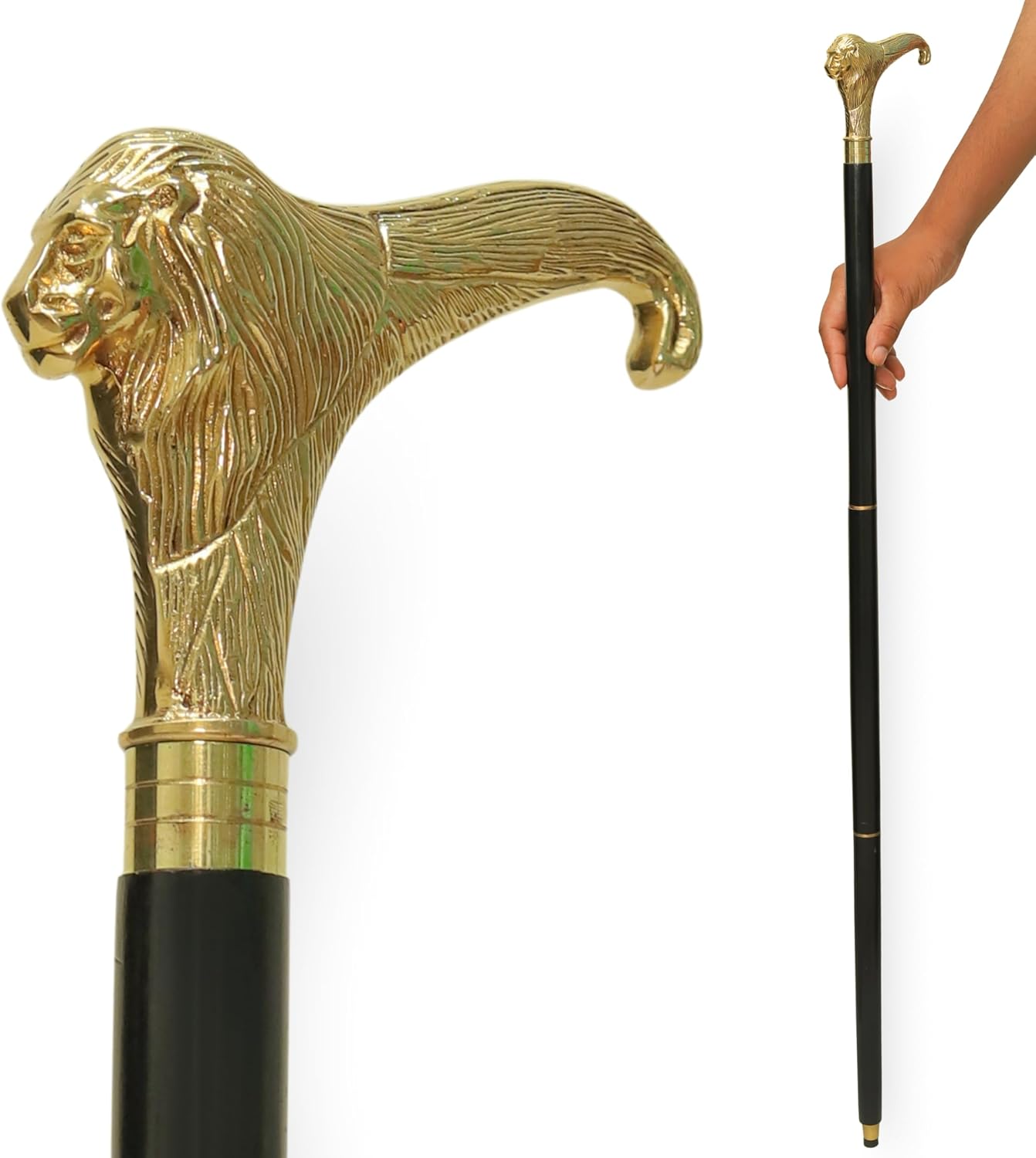 Walking Cane with Brass Lion Handle 38.5 Inch Decorative Wooden Cane for Men Stylish & Sturdy Walking Stick for Gifting