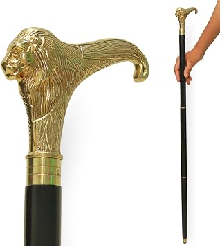 Walking Cane with Brass Lion Handle 38.5 Inch Decorative Wooden Cane for Men Stylish & Sturdy Walking Stick for Gifting