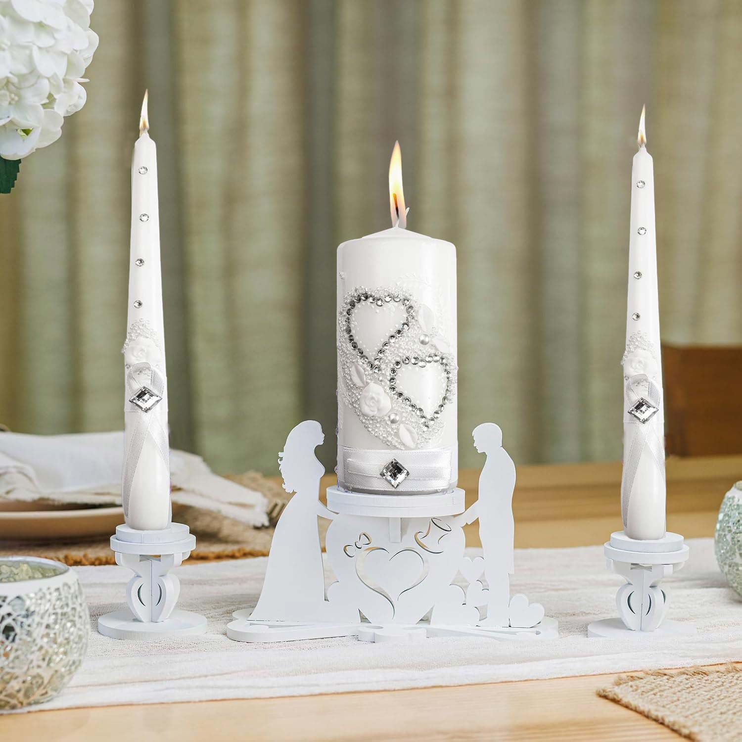 Wedding Candles for Ceremony - 6" Pillar 10" Taper and Unity Candle Table Holder for Bride and Groom Candle