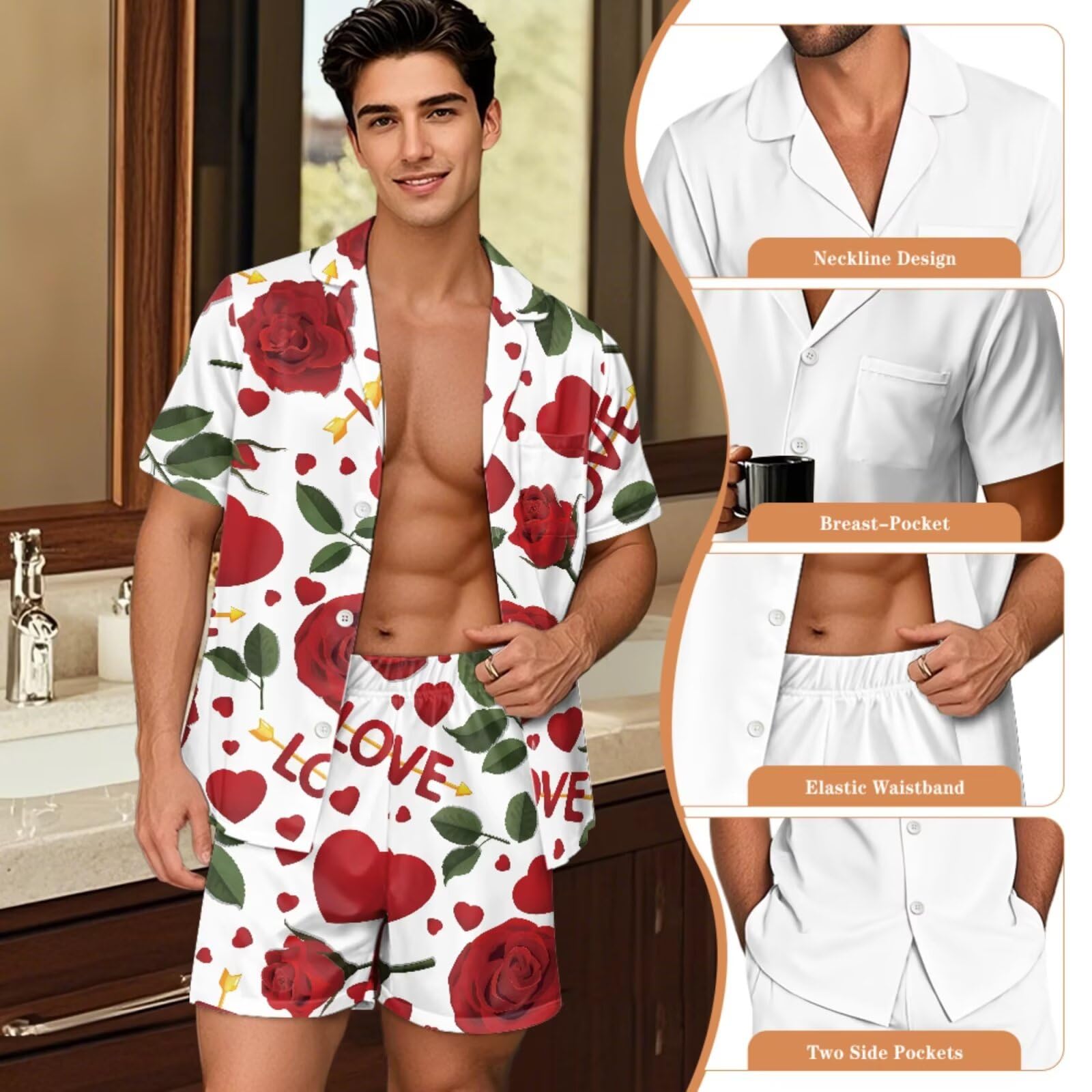 Conjunto de pijama para él y para ella, conjunto de pijama de verano de manga corta para parejas, ropa de descanso a juego