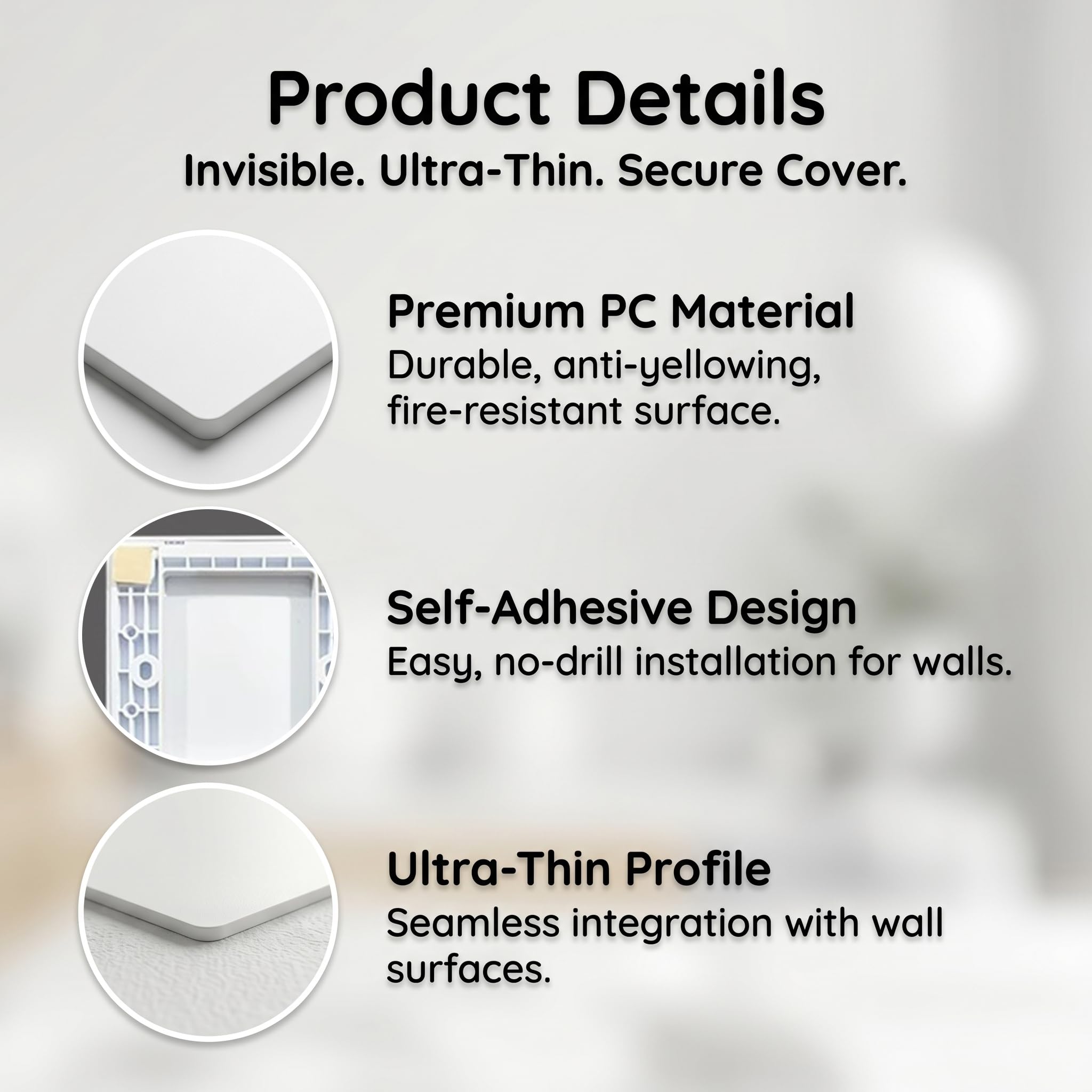 Ruvan Sin Agujeros Tapa Ciega Autoadhesiva Blanco de PC, 2 Piezas Placa Cubre Cables y Enchufes para Pared, Protector de Caja de Conexiones 86x86mm, Embellecedor Pared para Renovación de Viviendas