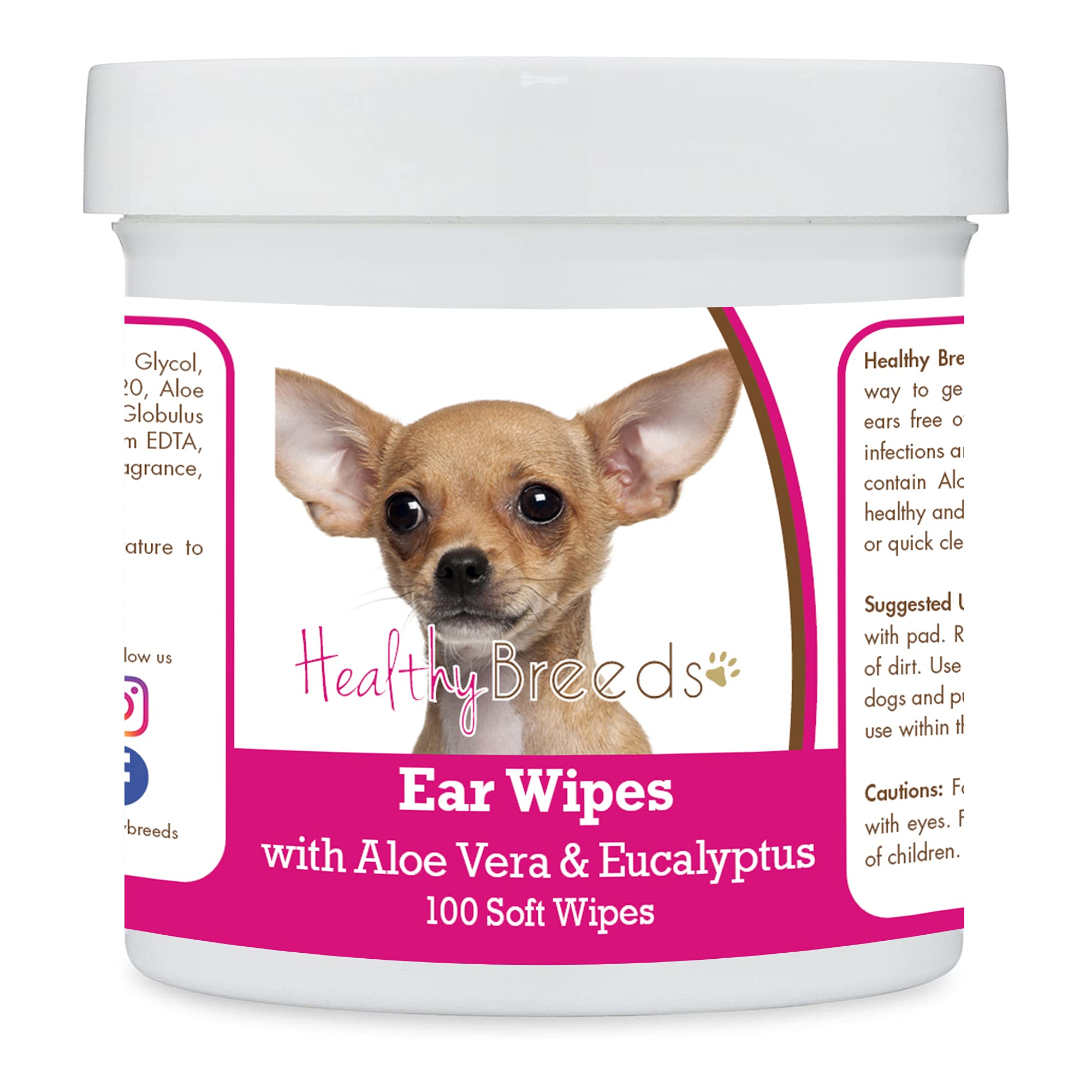 Healthy Breeds Chihuahua Ear Cleaning Wipes with Aloe &amp; Eucalyptus for Dogs 100 Count