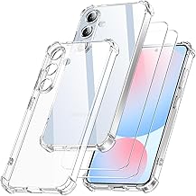 Samsung Galaxy S24 FE Case with 2 Pieces Tempered Glass, Shockproof Protective Case with Built-in Air Cushion Slim Bumper Cover for Samsung S24 FE - Transparent