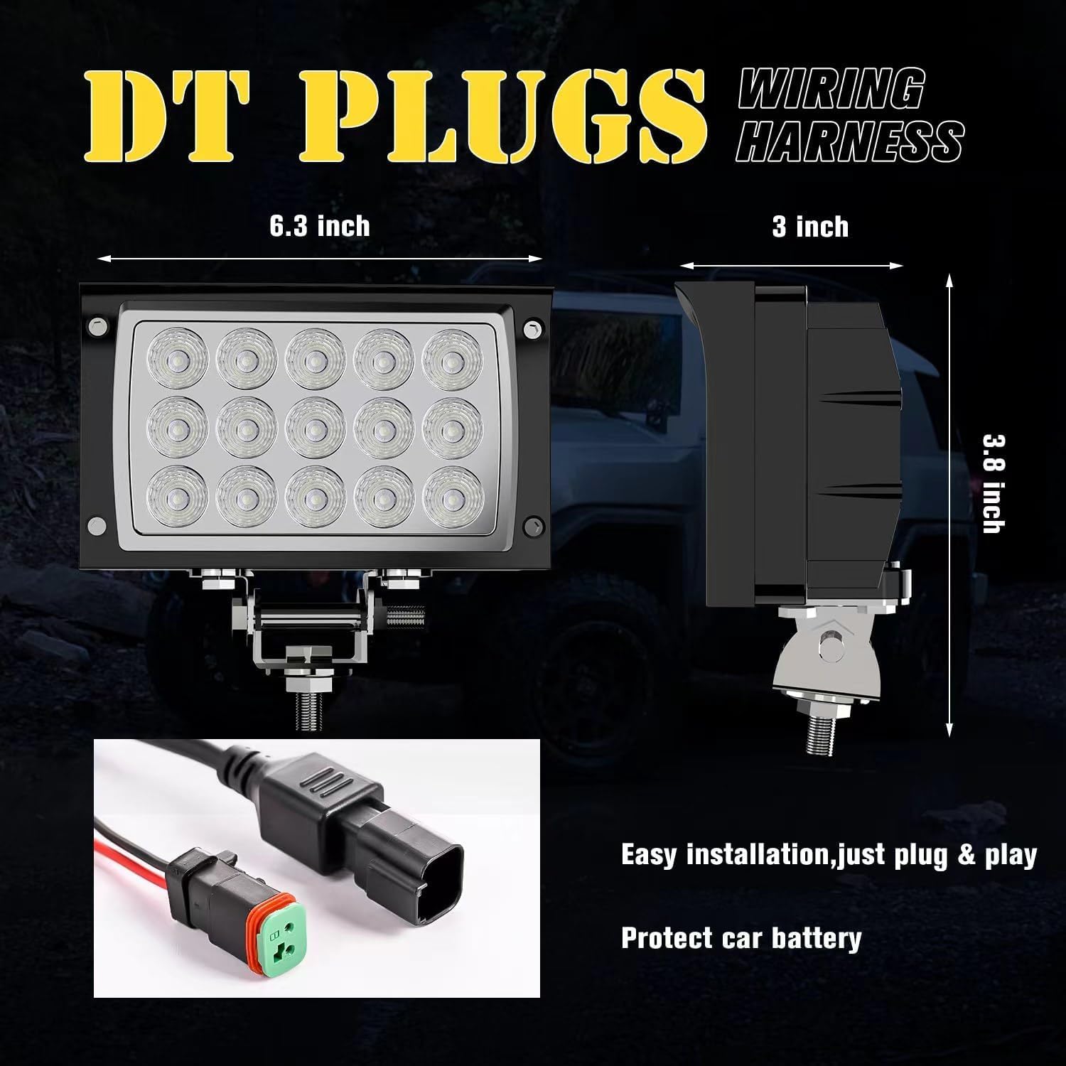 Phare de travail LED,6 Pouces Phare LED 12V