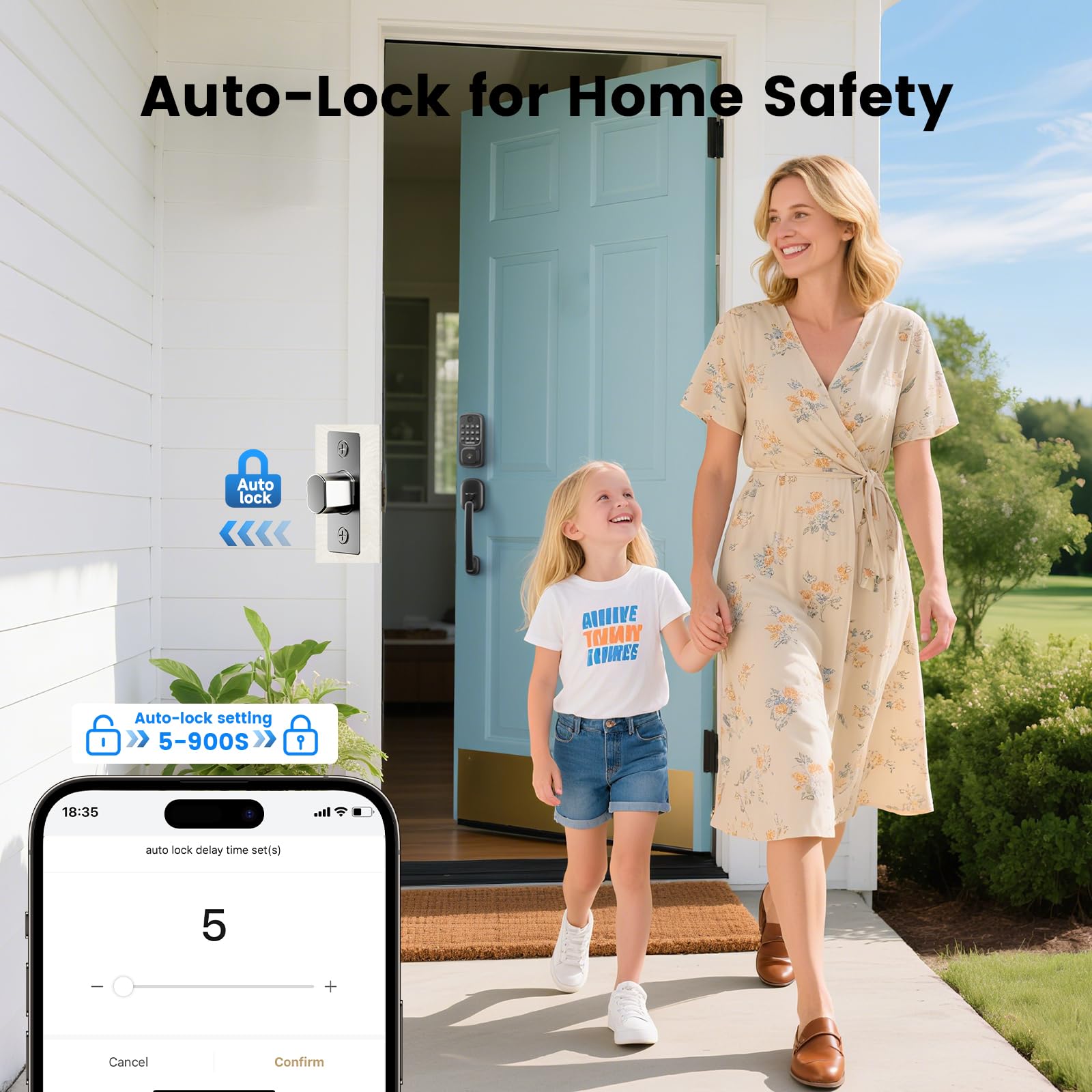 Smart Door Lock with Handle, Keyless Entry Door Lock Deadbolt Handle Set, Built-in WiFi Deadbolt Smart Lock for Front, Fingerprint, Keypad Code, App Control, Voice Control