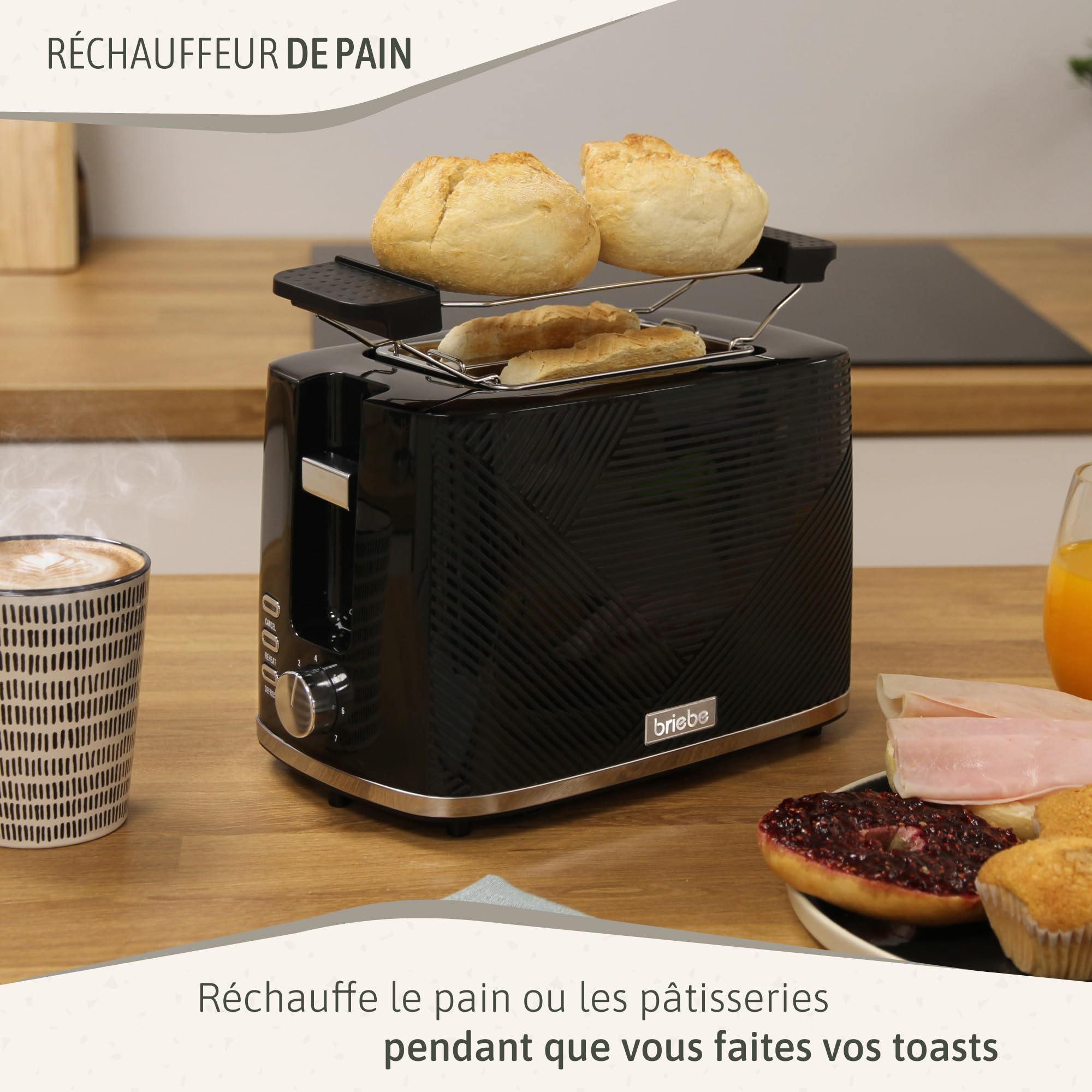 briebe Elegance Ensemble Grille Pain 2 Fentes Tranches Larges + Bouilloire Électrique 1,7 L, 2200W, sans BPA + Cafetière Filtre 10 Tasses, Pack Petit Déjeuner Électroménager, Design Moderne, Noir