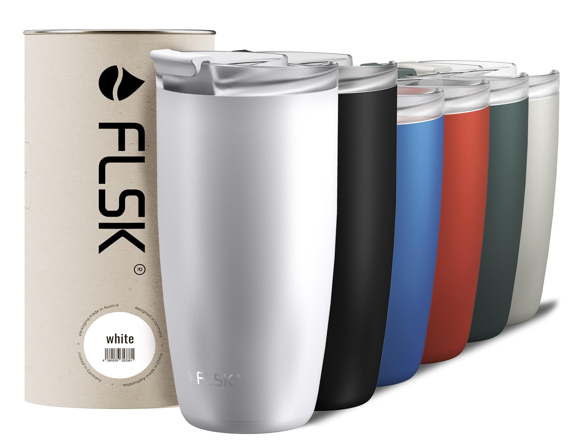 FLSK Next Gen Essentials Cup To Go - Vaso reutilizable de acero inoxidable (350 ml, 500 ml) - 3 h caliente y 3 h frío, a prueba de fugas, apto para lavavajillas, incluye embalaje sin árboles
