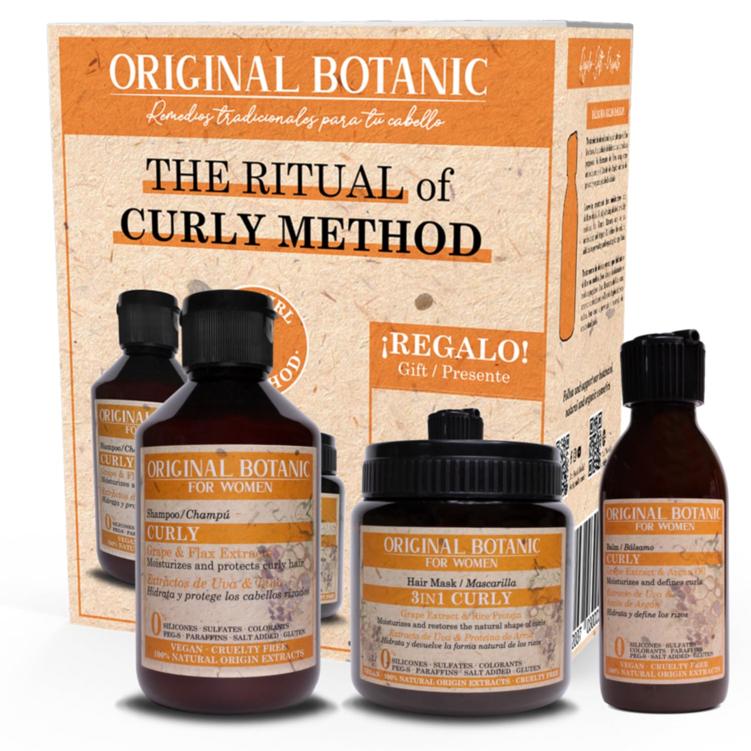 ORIGINAL BOTANIC Metodo Curly Pack Rizos - Curly Hair Products con Champu Pelo Rizado, Mascarilla Pelo Rizado y Bálsamo Activador de Rizos Metodo Curly - Productos Pelo Rizado con Crema Rizos Metodo