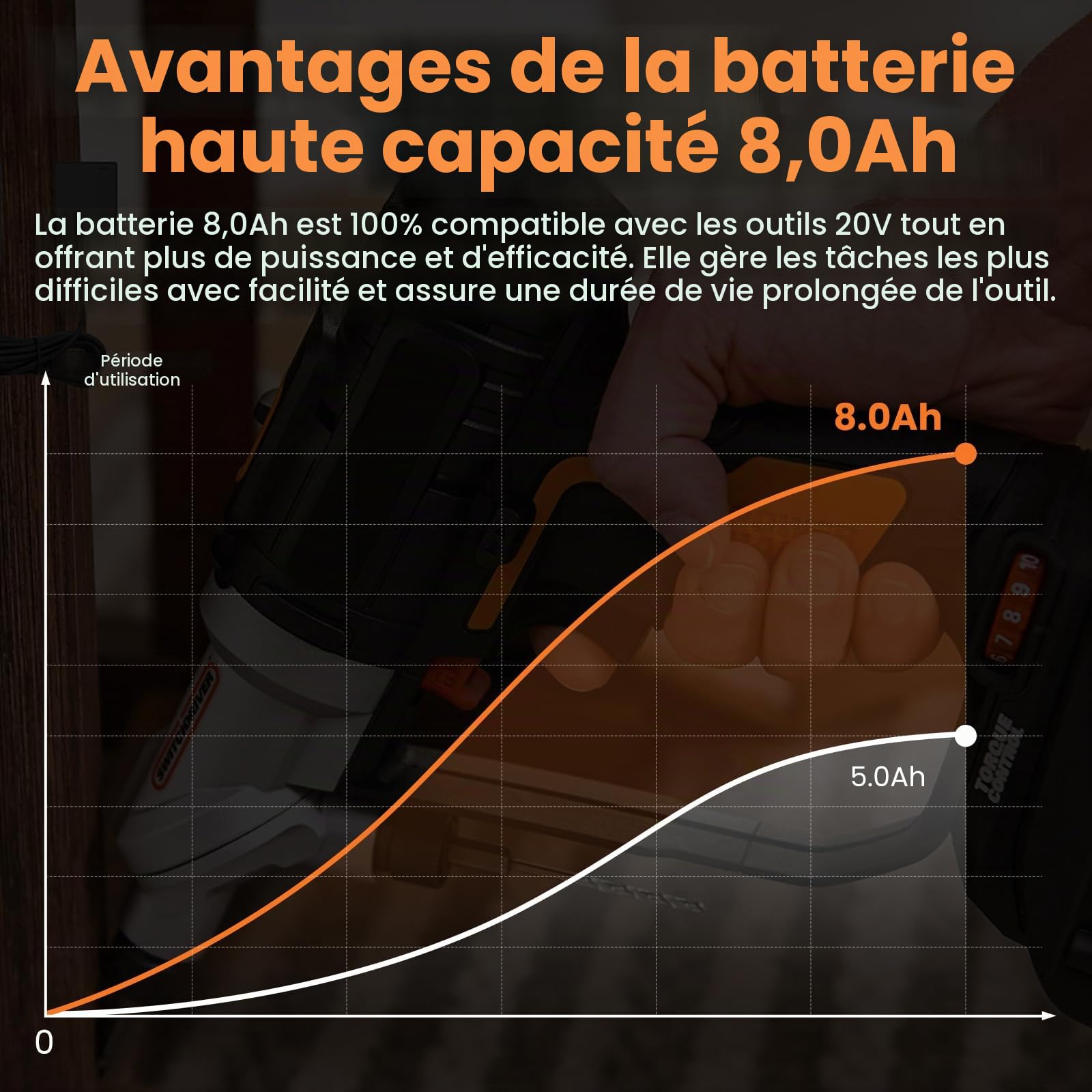 8,0 Ah 20V WA3525 Batterie de Rechange pour Worx, pour Outils électriques sans Fil pour Worx WA3572 WA3525 WA3760 WA3881 WX390 WX176 WX178 WU268 WX166.4 WX372.1 WX800 WG259E