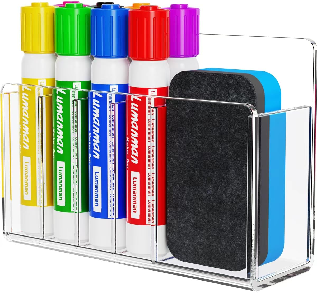 Lumanman Magnetic Dry Erase Marker Holder for Whiteboard, Adhesive Marker Organizer for Refrigerator, Acrylic Pen Holder for Locker Accessories, Locker Organizer for Work, Pencil Cup for Desk, Clear