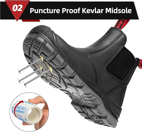 Miniatura 4 de Botas de trabajo con punta de acero para hombre, botas Chelsea sin cordones, zapatos industriales y de construcción, impermeables, ligeras, cómodas,
