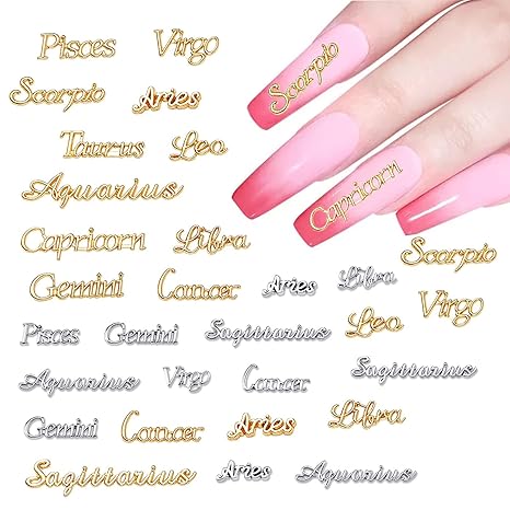 Zodiac Nail Charms, 3D Zodiac Nail Charms for Acrylic Nails, Alloy Twelve Constellation Zodiac Virgo Leo Aries Taurus Gemini Capricorn Charms for DIY Nail Art (A-48pcs)