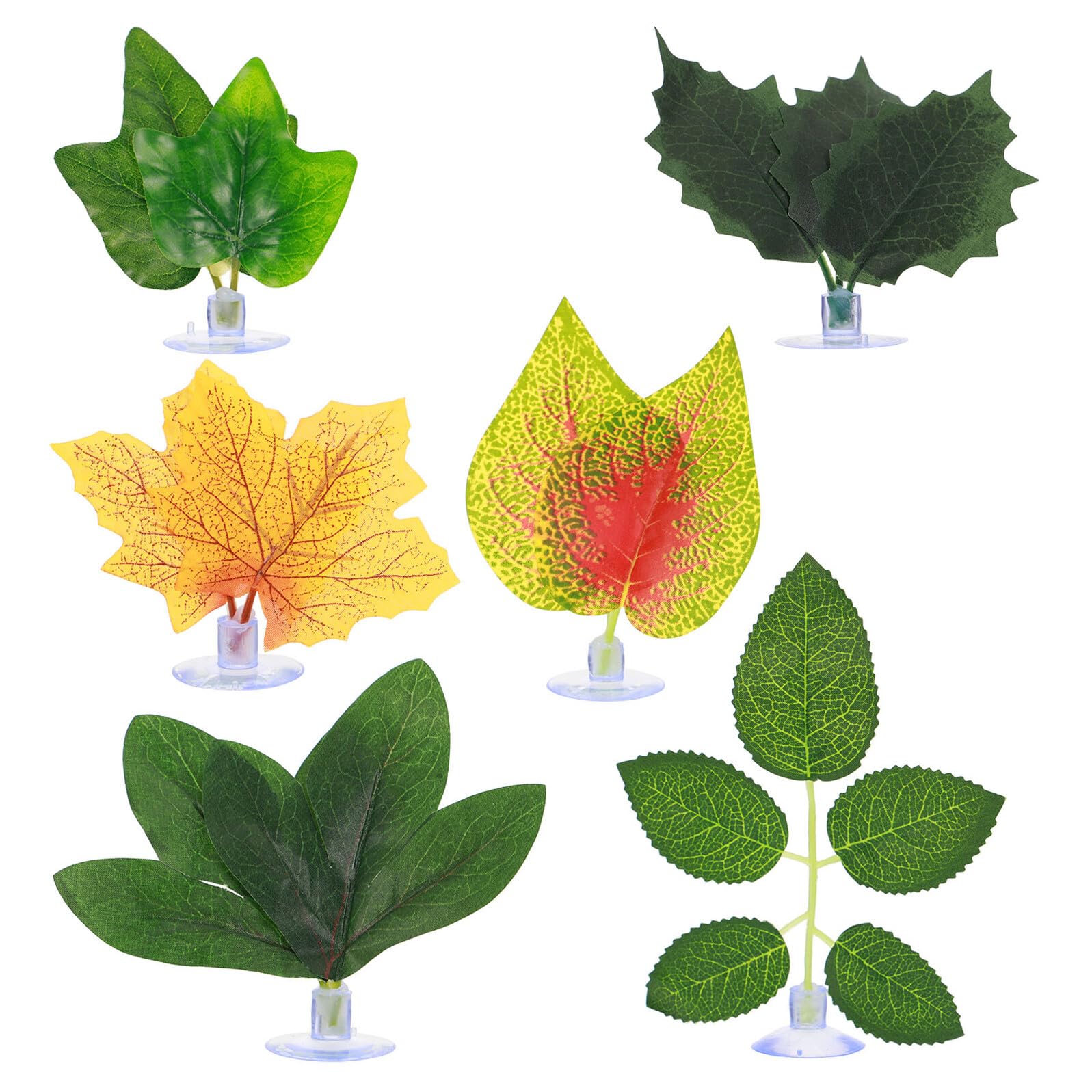 6pcs Artificial Leaves with Suction Cups Aquarium Decoration Simulation Fish Tank Landscape Plastic Plants Betta Fish Breeding Resting Leaves for Freshwater Aquariums Random Style