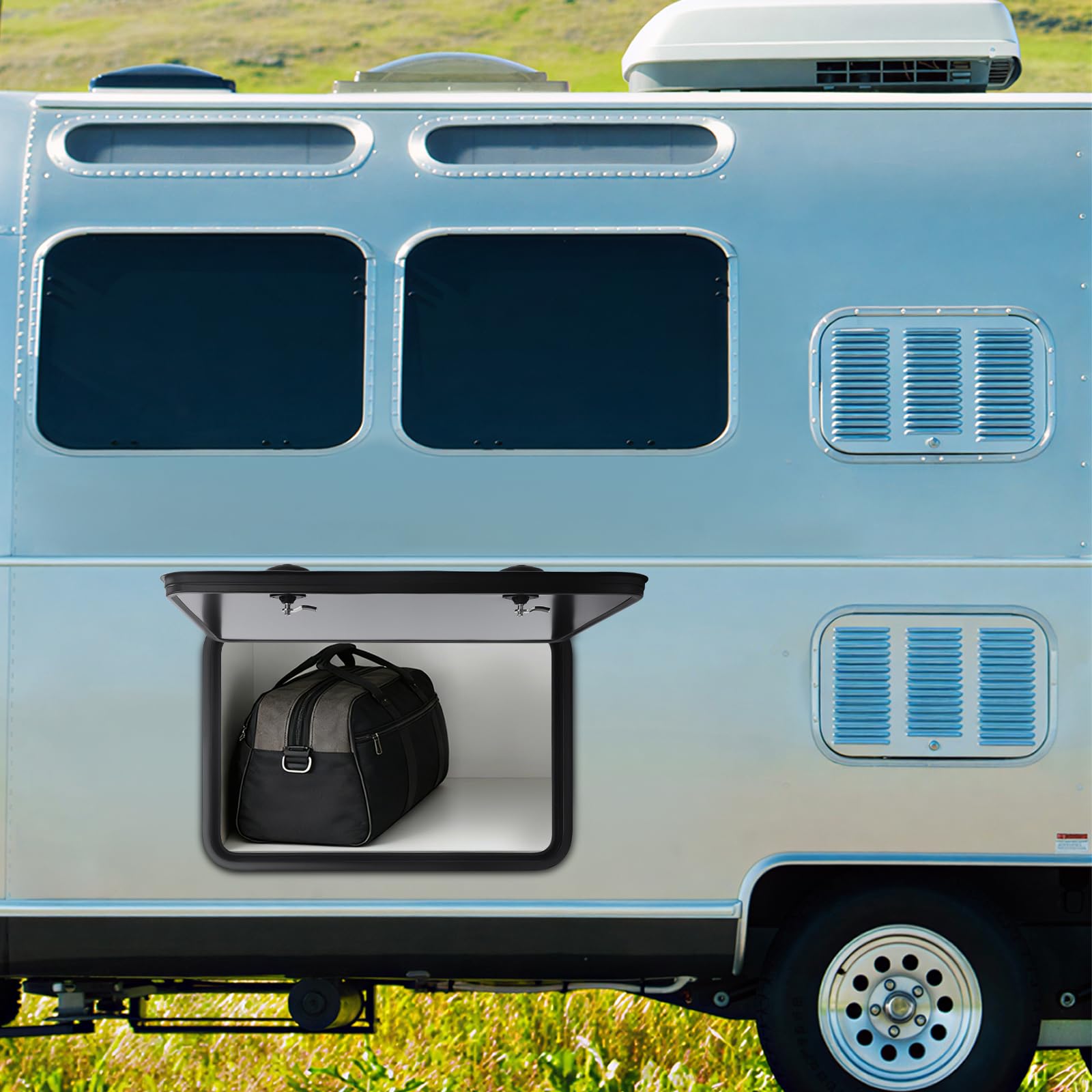 Wohnmobil Gepäcktür Tür 36"x24", Wohnmobil Fachtür mit Doppelschloss, Ladelukentür, Wohnmobiltür, Aluminiumlegierung Schutzstager Zugangstür, für Wohnmobile und Yachten (Schwarz)