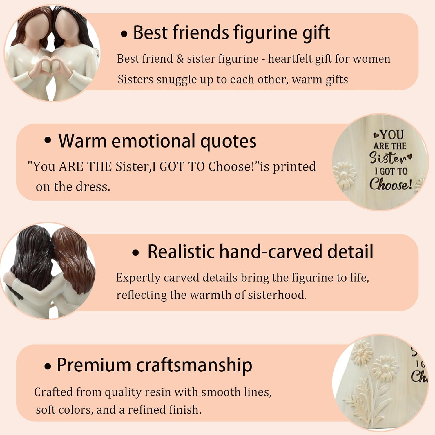 Best Friend Birthday Gifts for Women, Hand-Painted Friendship Figurines, Sister Gifts, Meaningful Presents for Birthday, Christmas, Sister’s Day - Image 5