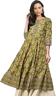 Yash Gallery Women's Cotton Relaxed Fit Anarkali Floral Printed Kurta Price In India