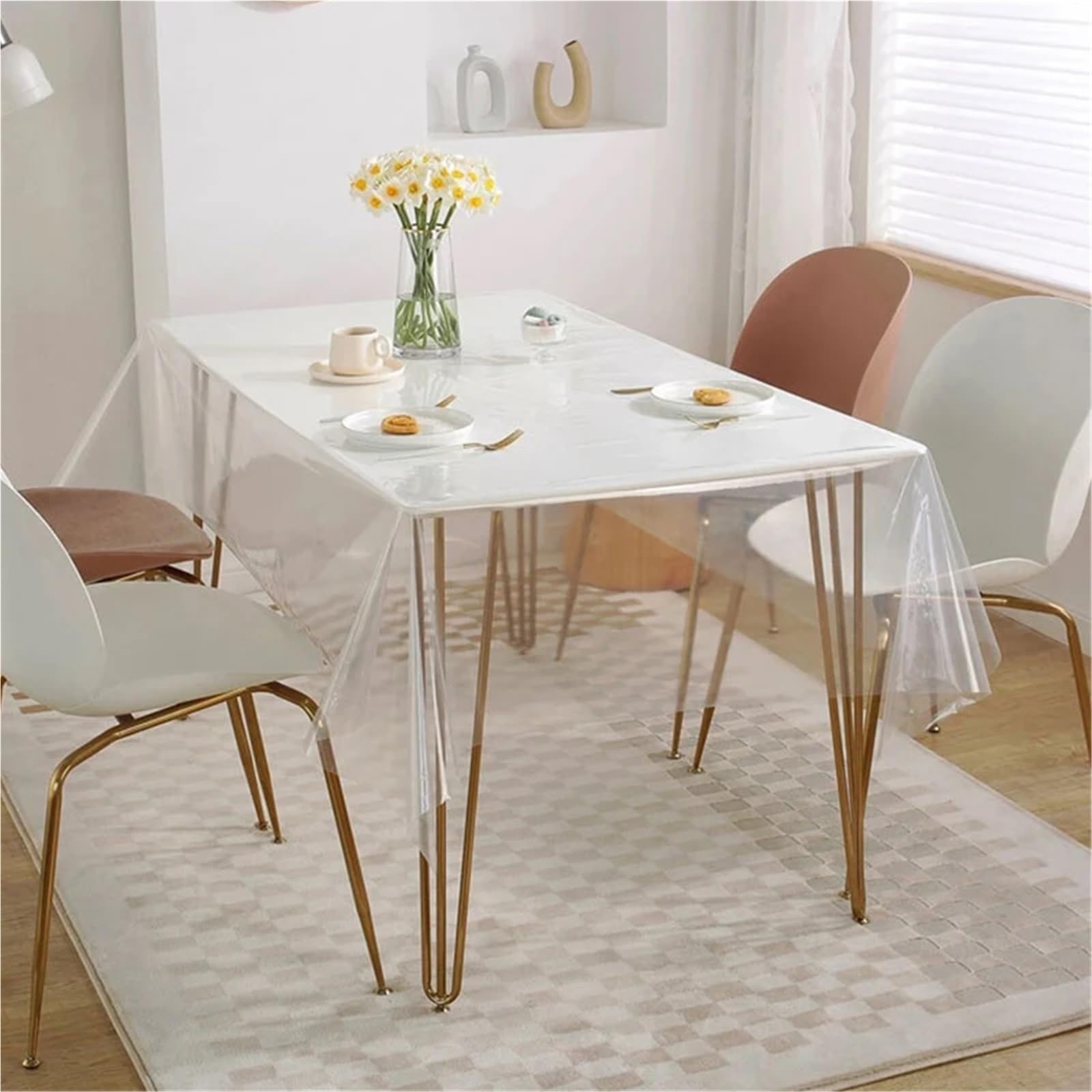 Manteles Individuales Transparentes Mantel Transparente de PVC, Protector de Mesa, tapete Rectangular Impermeable de Tela de Vidrio Suave(80X140cm)