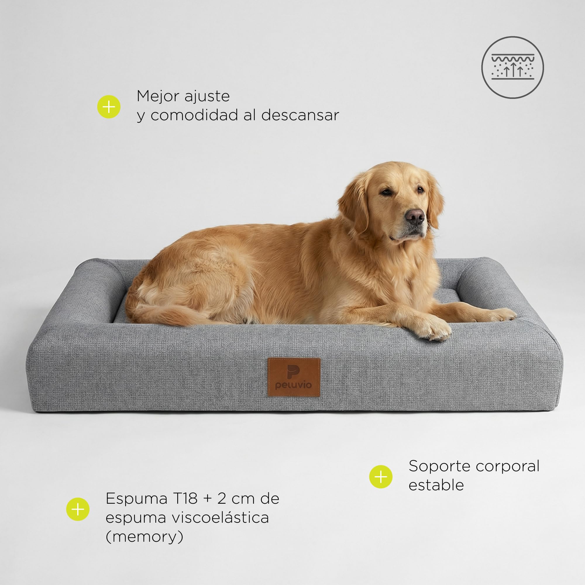 Kibi Cama para Perro Grande Cómoda Viscoelástica Colchoneta sin Bordes con Espuma T18 y 2 cm de Viscoelástica, Funda Extraíble Lavable a 30 C, Base Antideslizante, para Jaula, 80 x 60 x 15 cm