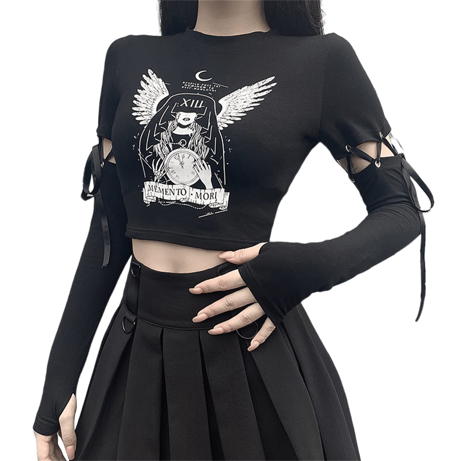 Women Y2K Dark Academia Crop Top Korean Punk Angel Witch Cropped Sweatshirt Casual Emo Fashion Alternative Clothes
