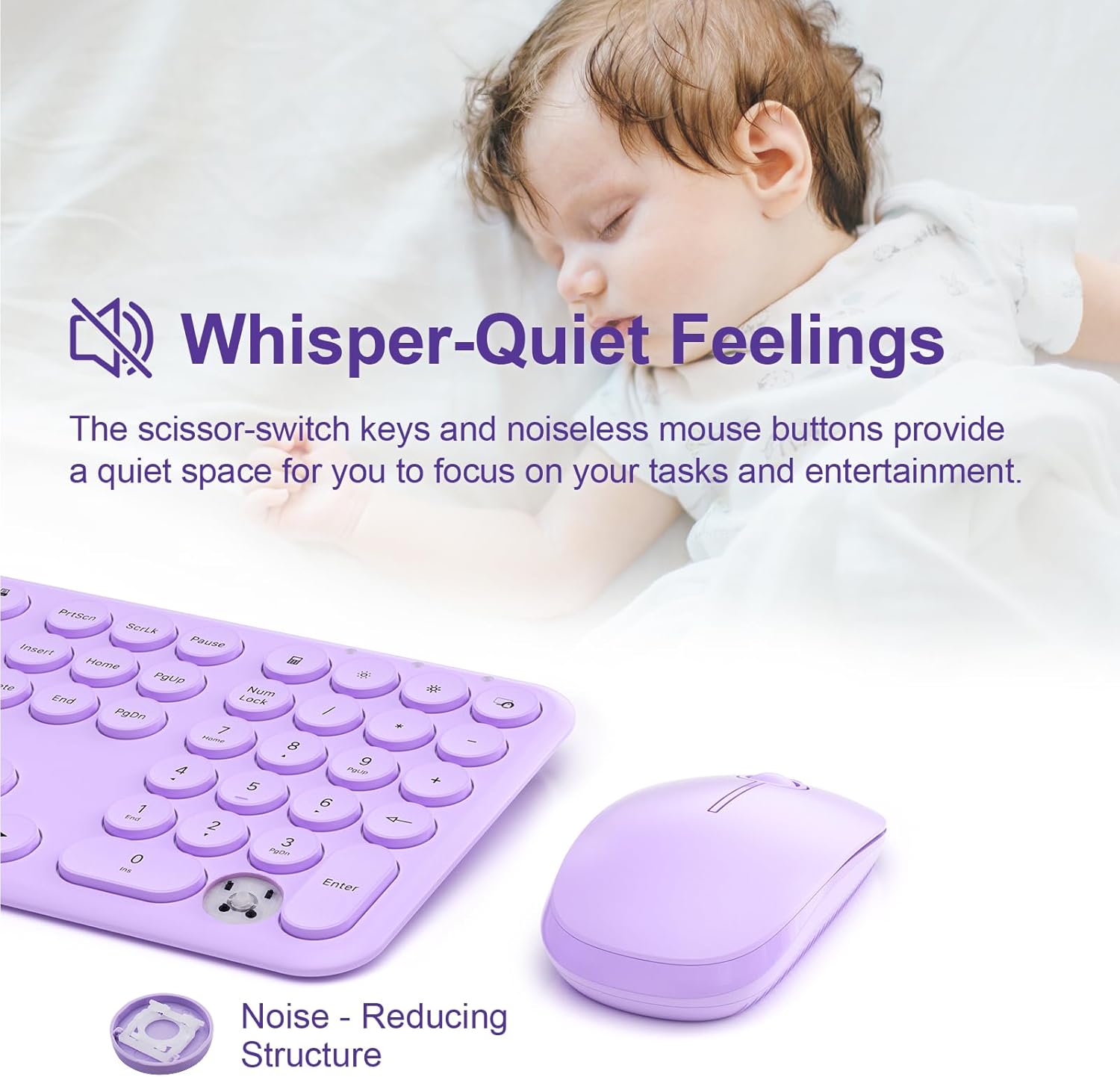 Cute Wireless Keyboard and Mouse Combo Slim 2.4GHz USB Cordless Full Size Silent Retro Keyboard and Mouse Set for PC Computer,Laptop,Windows,Mac,Tablets（Upgraded Violet）