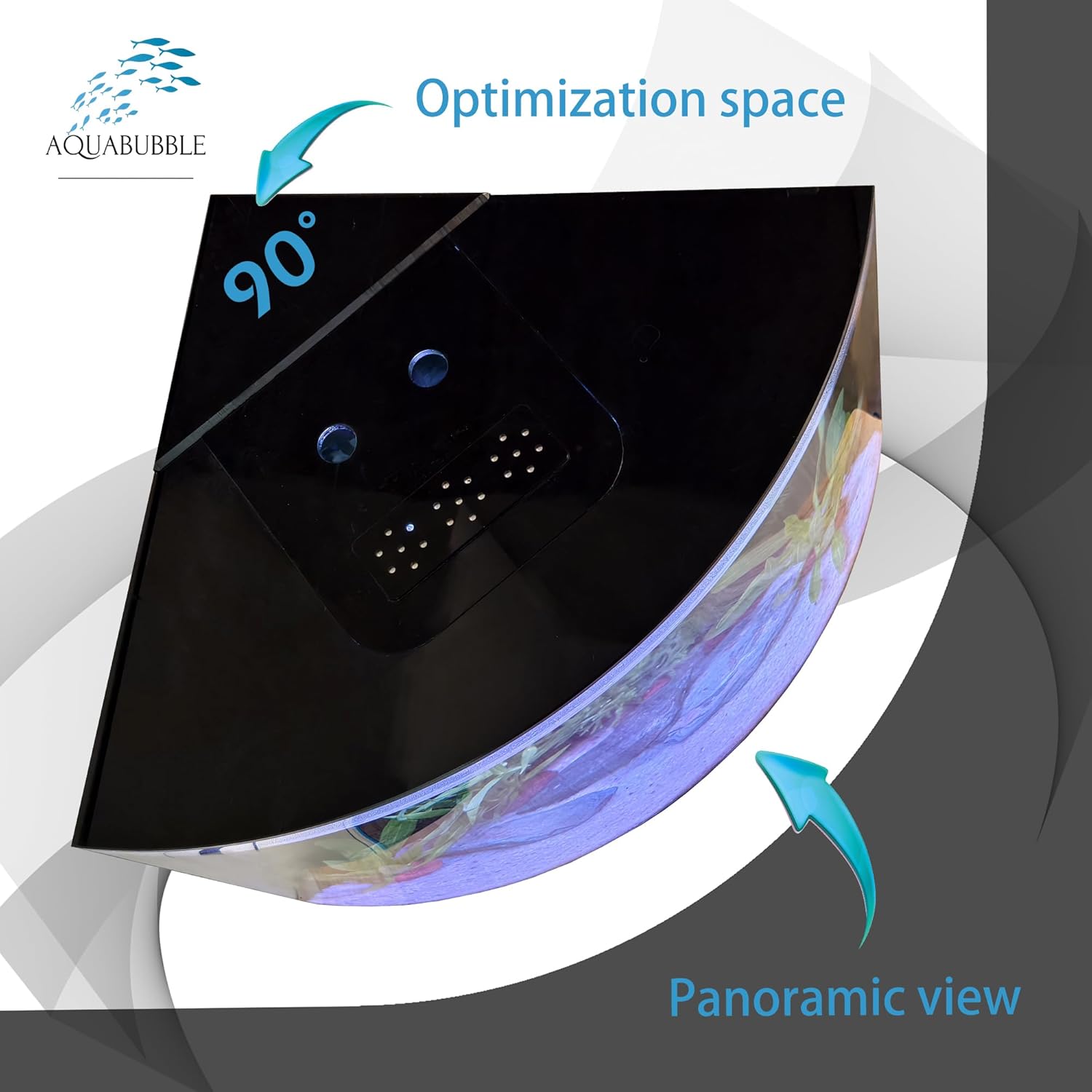 Aquabubble - Acrylic Corner Fish Tank 12,5 Gallon-Corner Aquarium for Goldfish,Betta Fish -Large Triangle Acquarium Bowl-Built-in Pump Filter,LED Lighting & Bluetooth App Control -No Stand Included