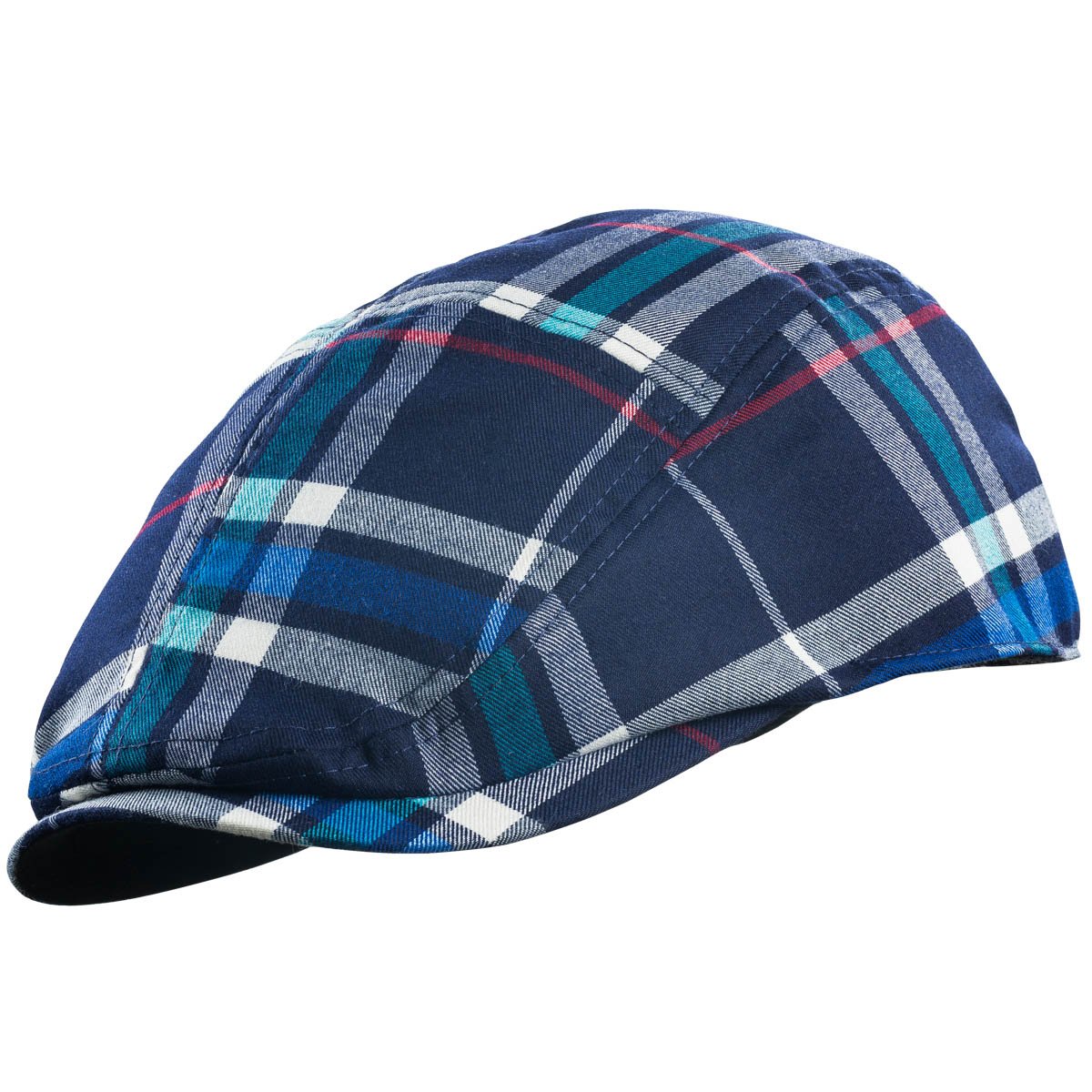 MG Plaid Ivy Newsboy Cap Hat (Large, Navy)