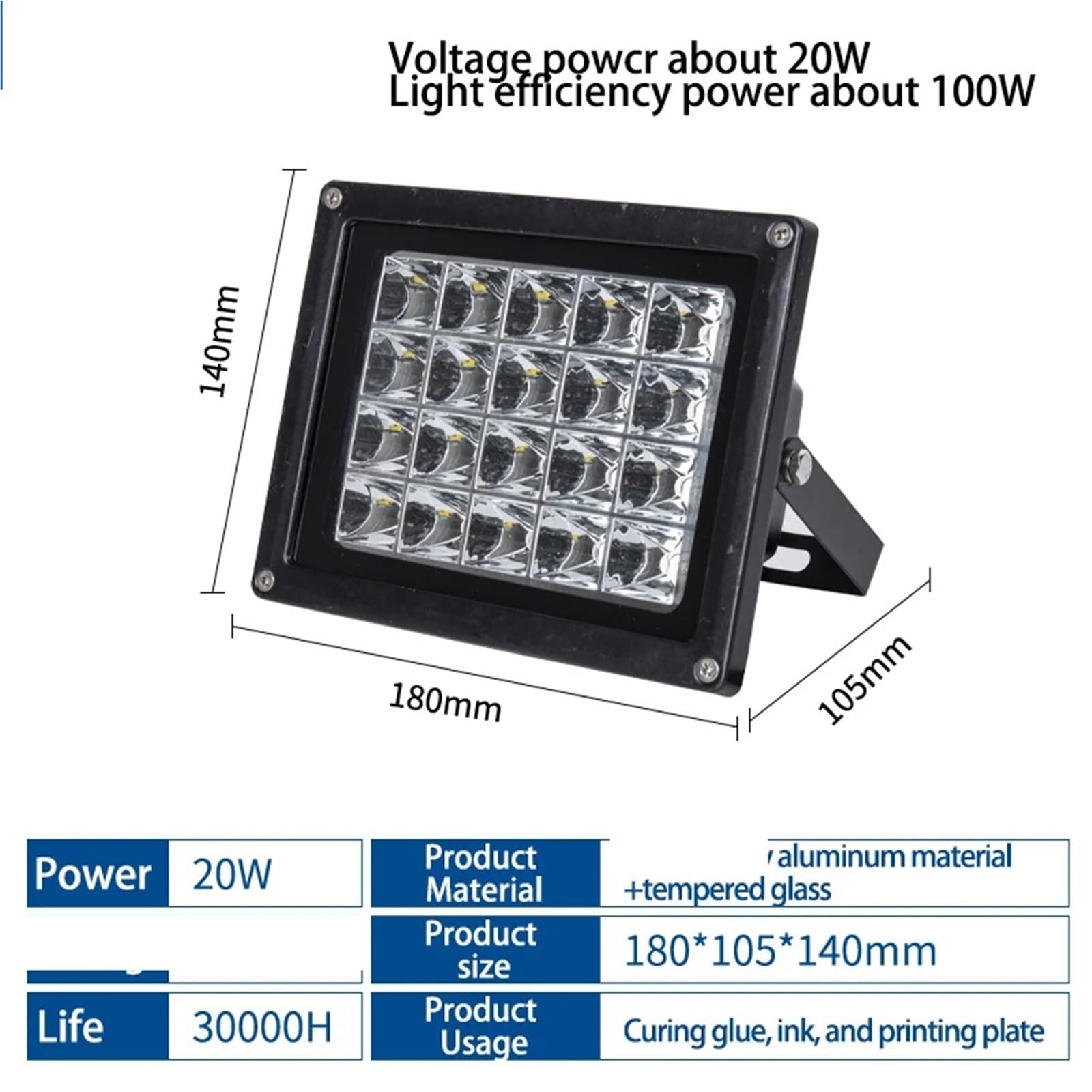 Lampa utwardzająca UV LED 405 nm 395 365 do drukarki 3D, żywica, naprawa PCB, instrukcja DIY, lampa pieczenia z naświetlaniem światłem fioletowym do samodzielnego utwardzania(395nm,20W)