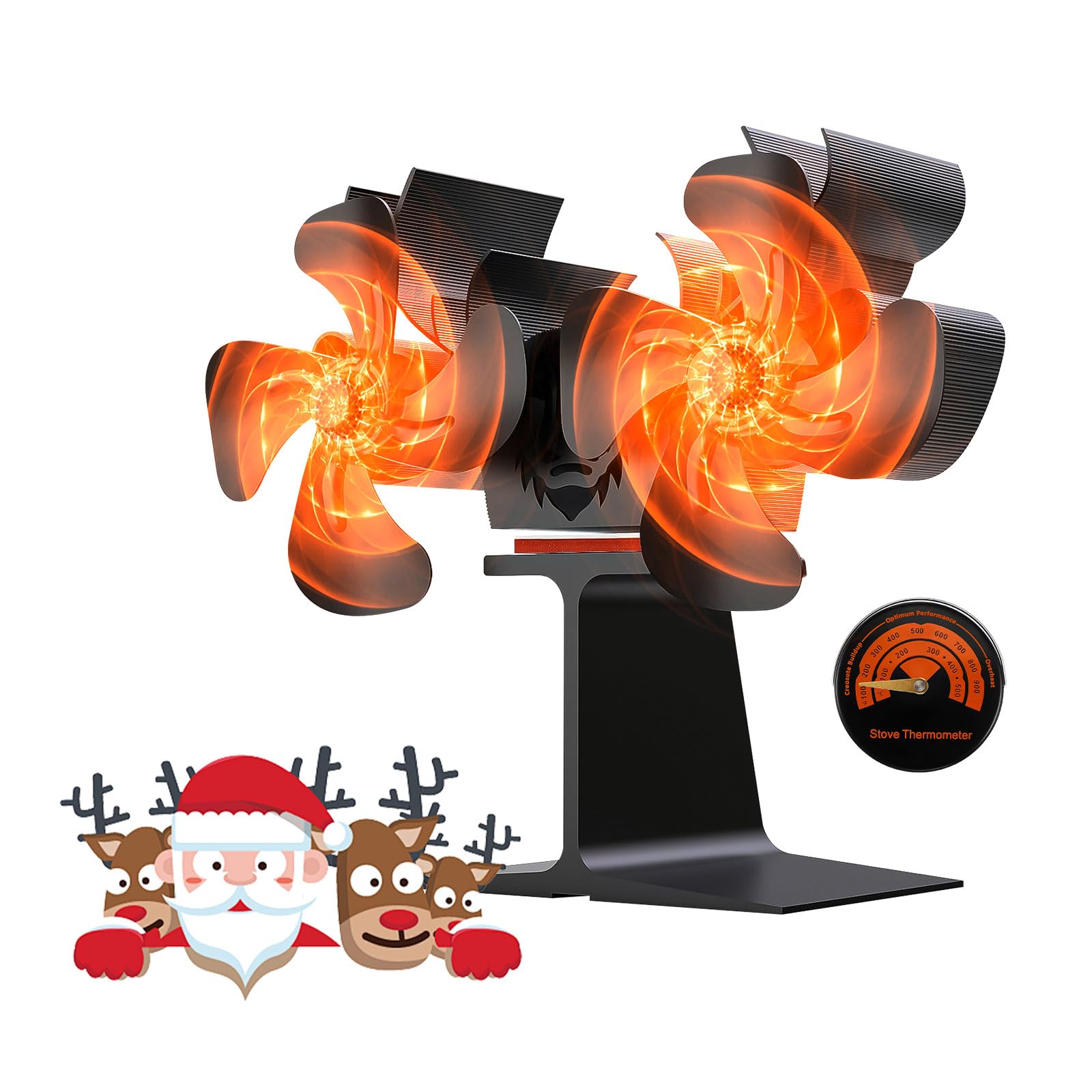 YWNYT Heat Powered Wood Stove Fan Unique Deer Horn Design Wood Stove Fan Wood Burner Fan Log Burner Fan 8 Blades