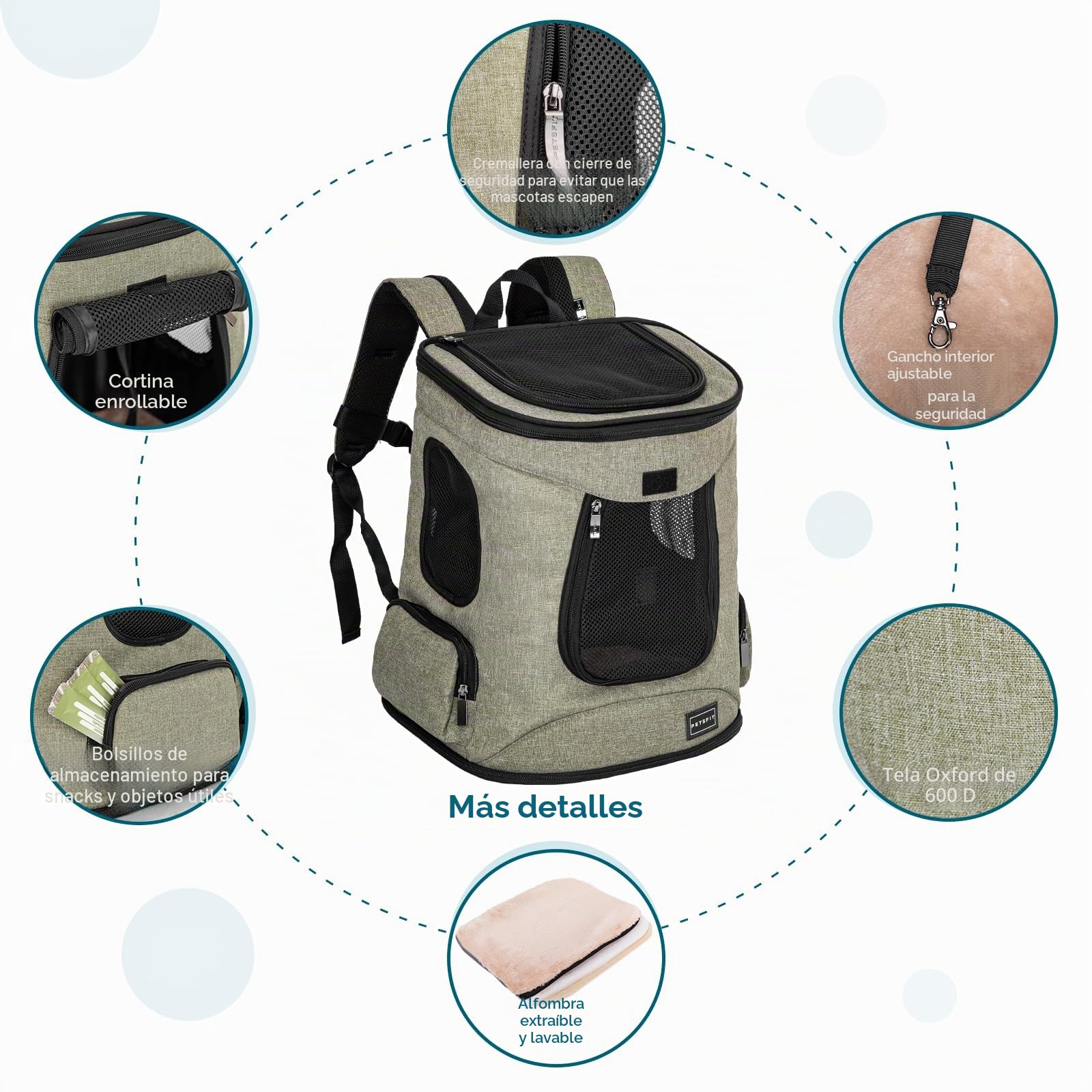 Petsfit Mochila para Mascotas con Ventana de Malla, Mochila de Transporte para Perros con Dos Correas Delanteras/traseras, Bolsa de Viaje para Animales pequeños, 43 cm x 32 cm x 29 cm