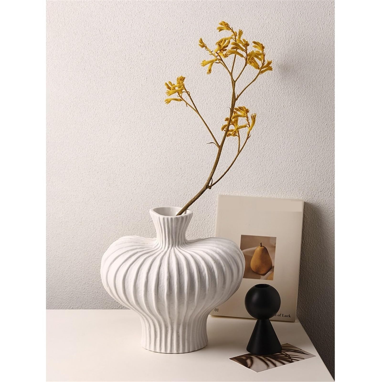 Decorativo Vasi in ceramica a coste fatti a mano alti 22 cm a forma di zucca(Red)