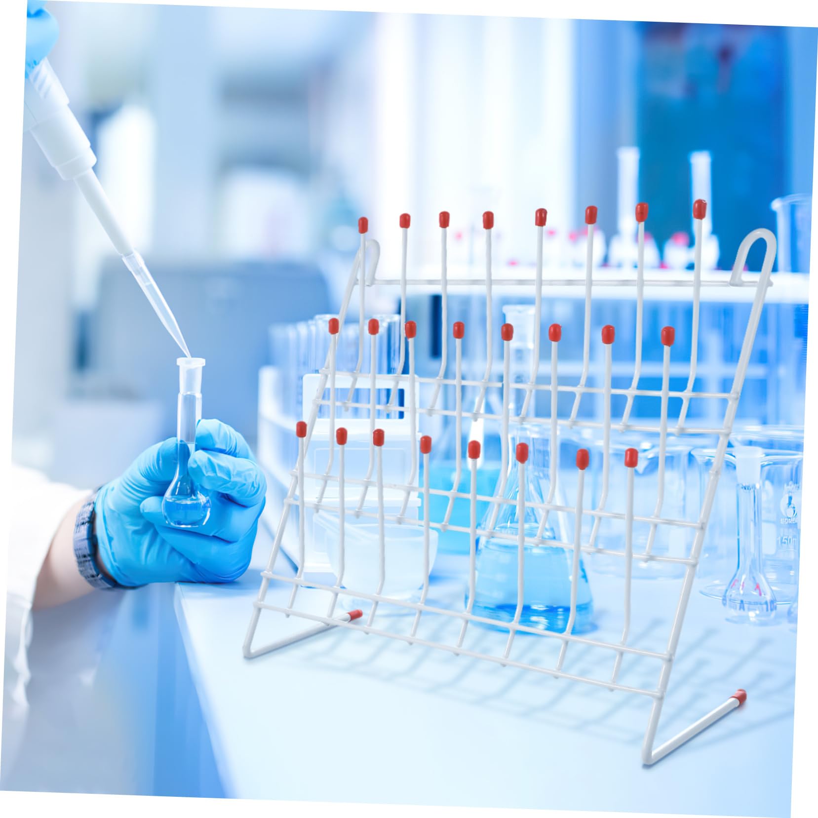 Ciieeo Séchoir à Tubes de Laboratoire en Métal Blanc, Support Pratique 24 Positions pour Sécher et Organiser les Tubes à Essai, Usage en Laboratoire