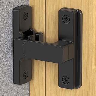 Barn Door Lock, 90/180 Degree Zinc Hardware Sliding Door Lock, Heavy Duty Flip Safety Door Latch for Screen, Cabinets, Bathrooms, Gardens, Barns, Pet Doors, Window Cabinets (Black-1Pack)