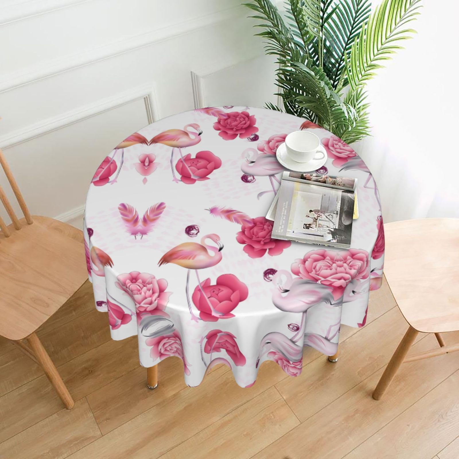 WHJSHOP Pink Flamingos Prints Round Table Throw 60 Inch – Waterproof Table Cover for Dining, Coffee Tables, Parties & More - Soft, Wrinkle-Resistant Table Layer