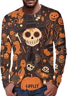 Halloween Costume Men's Shirt Long Sleeve Slim Fit Stretch Crew Neck Horror 3D Print Shirt Casual Autumn Tops T-Shirt Men Slim Fit Long Sleeve Shirt Leisure Funny Festival Regular Fit