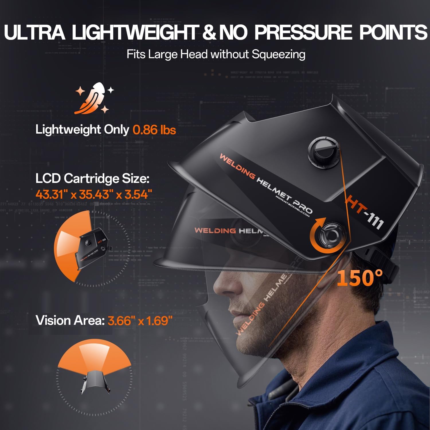 HITBOX Welding Helmet Auto Darkening, 3.66"x1.69" Viewing Screen True Color Welding Hood, 4/9-13 Welding Mask Wide Shade for Grind TIG MIG ARC Welder Hood with Solar Powered