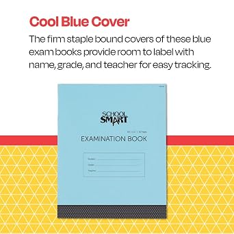 School Smart Examination Blue Book with 16 Pages, 8-1/2 x 11 Inches, Pack of 50 Books