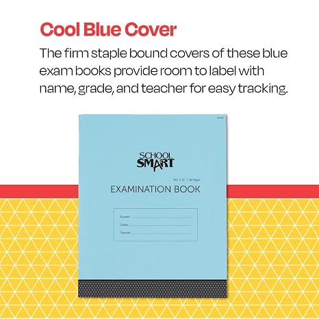 School Smart Examination Blue Book with 16 Pages, 8-1/2 x 11 Inches, Pack of 50 Books