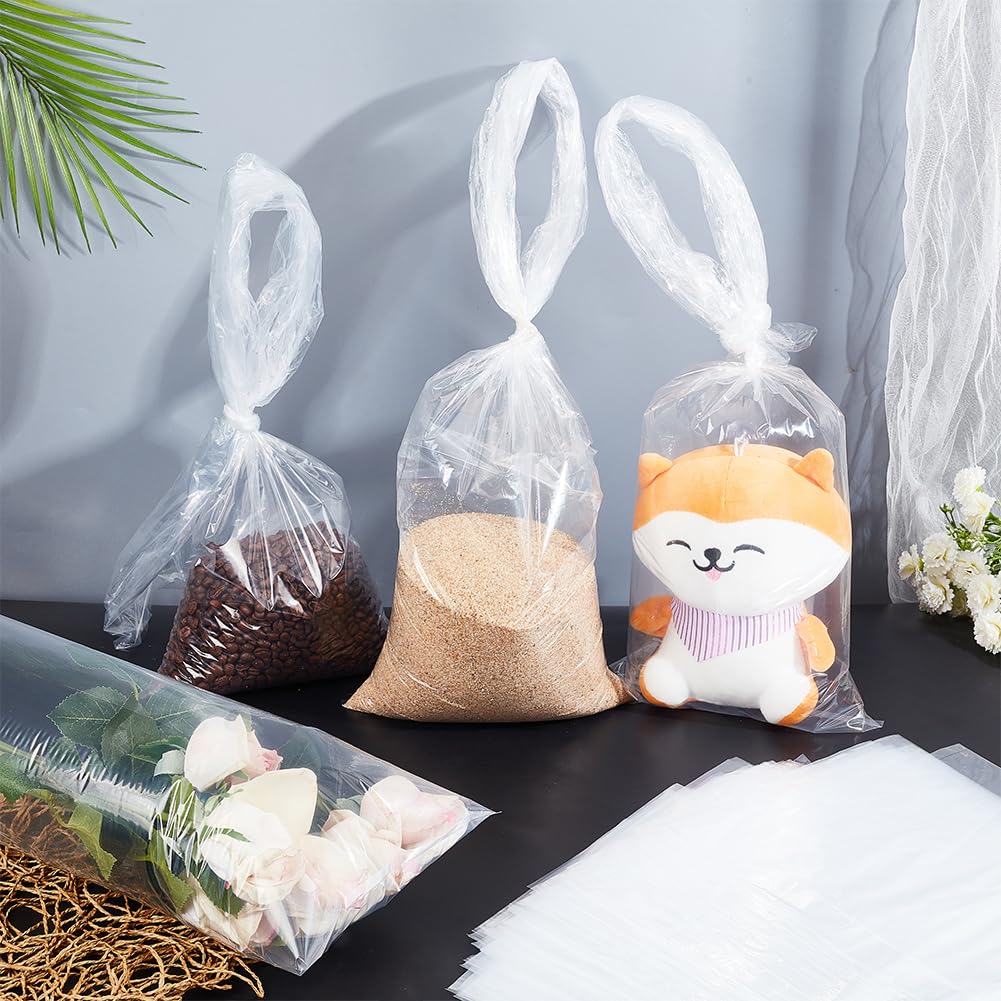 PH PandaHall 60 bolsas de plástico de polietileno transparente 2 mm 7.8 x 40 pulgadas tubo tubular manga larga plana abierta para pelucas carteles palomitas