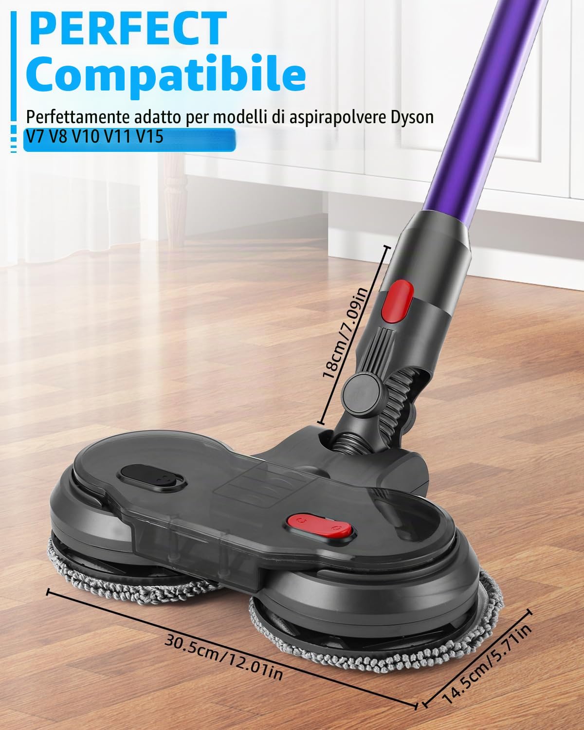 Mocio Pavimento Elettrico Accesorios per Dyson,Testa di Mocio Elettrico per Dyson V7/ V8/ V10/ V11 Aspirapolvere con Serbatoio dell'acqua Rimovibile,6 Pezzi Lavapavimenti e Contenitore di Riempimento
