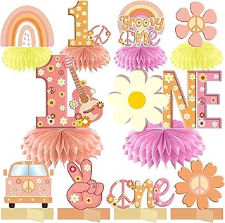 10Pcs Boho Groovy 1st Birthday Decorations Honeycomb Centerpieces for Baby Girls, One Groovy Baby Birthday Table Centerpiece Party Supplies, Retro Hippie Boho First Birthday Table Topper Decor
