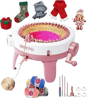 Máquina de Tejer SENTRO de 48 Agujas con Contador de Filas, Telar de Ganchillo Circular | Modos de panel y tubo dual, 4 configuraciones de tensión de hilo, para bufandas, gorros, medias, guantes, apto para principiantes