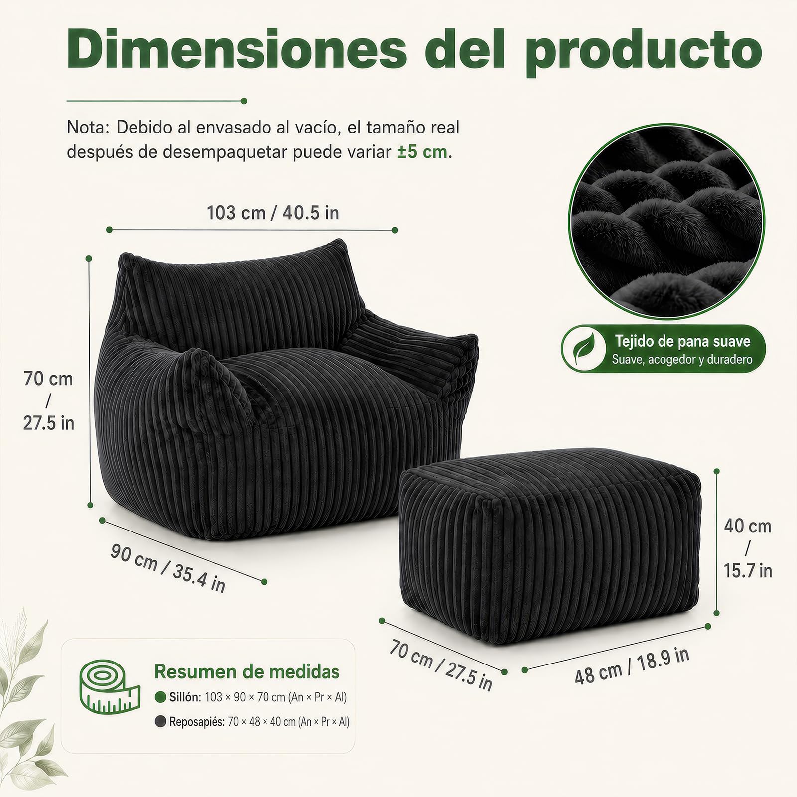 Pouf XXL per adulti con ottomana, poltrona reclinabile ergonomica con 5 zone di sostegno, fodera in coulisse, imbottitura in spugna ad alto rimbalzo, salvaspazio, per soggiorno, camera da letto e