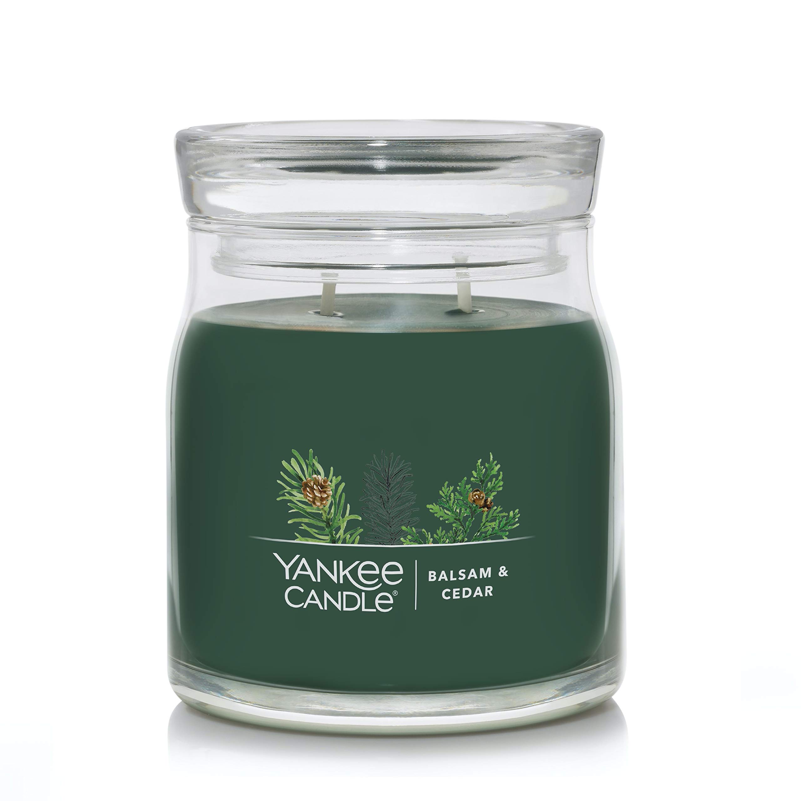 YANKEE CANDLEBalsam & Cedar Scented, Signature 13oz Medium Jar 2-Wick Candle, Over 35 Hours of Burn Time, Christmas | Holiday Candle