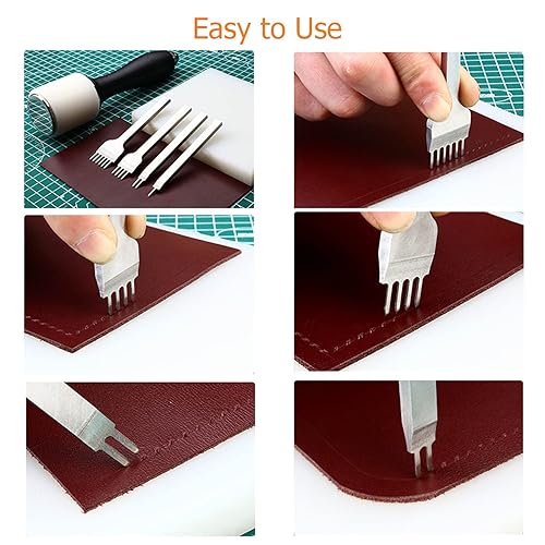 Miniatura 7 de YUENTOEN 4 perforadores de cuero para manualidades, herramienta de recorte de cuero, acero blanco de 0.157 in, 1246 puntas, cincel de costura, kits