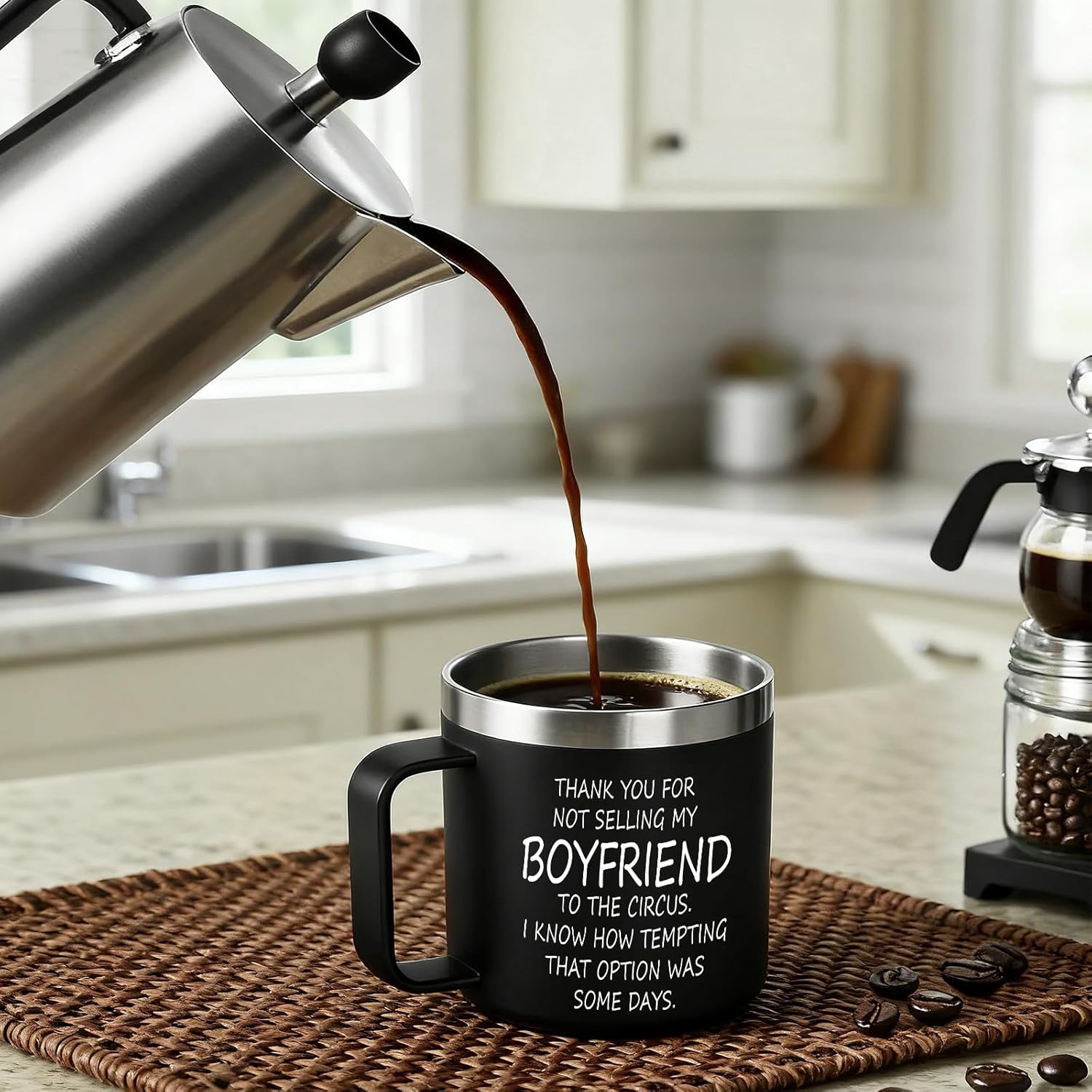 Jogskeor Thank You For Not Selling My Boyfriend To The Circus Insulated Coffee Mug, Boyfriends Dad Gifts, Funny Birthday Christmas Gifts for Boyfriends Dad Future Father in Law, 14oz - Image 4