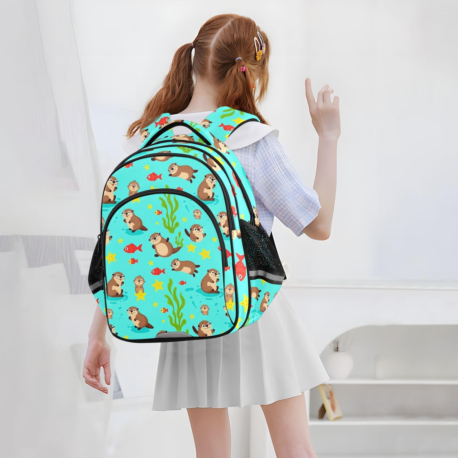 KLL Zaini scolastici per bambini ragazzo/ragazza studente Bookbag bambino zaino da viaggio carino lontre nuoto azzurro