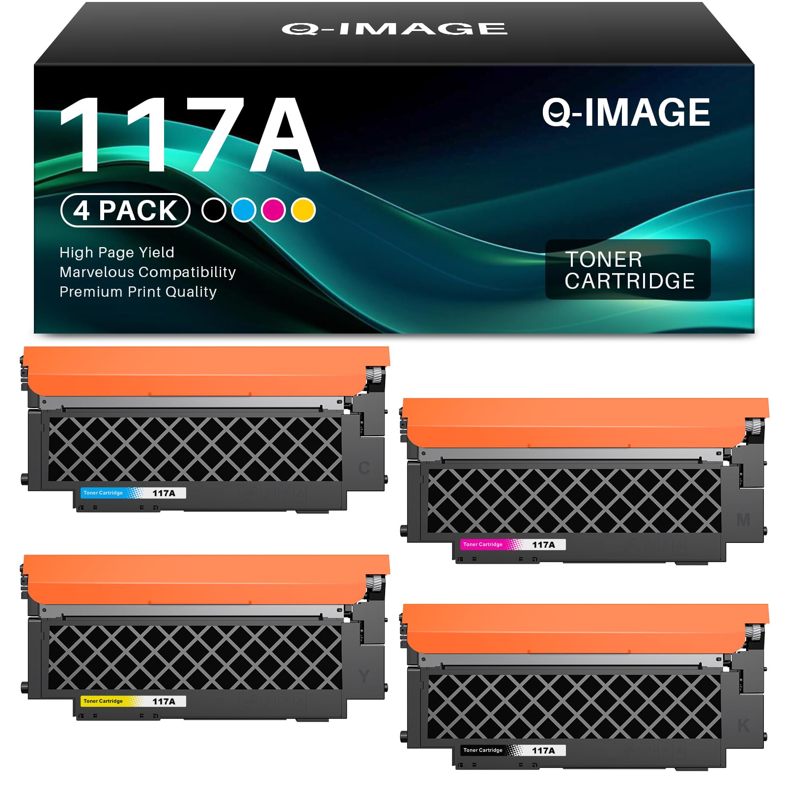Q-image 117A Toner Cartridge Compatible for HP 117A 117 Color Laser MFP 179fwg 178nwg 179fnw 178nw 150a 150nw 179 178 150 W2070A W2071A W2072A W2073A ((Black Cyan Yellow Magenta)
