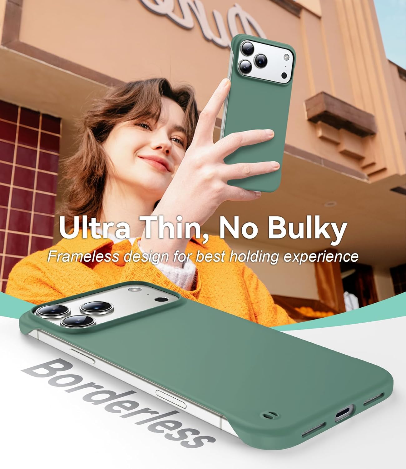 Magnetic Slim Case Fit for iPhone 17 Pro Max Phone Case 6.9"(2025) Ultra-Thin Lightweight Durable Frameless Matte Hard for MagSafe Cover Case with Pull Ring Shockproof Non Slip Rope-Dark Green - Image 2