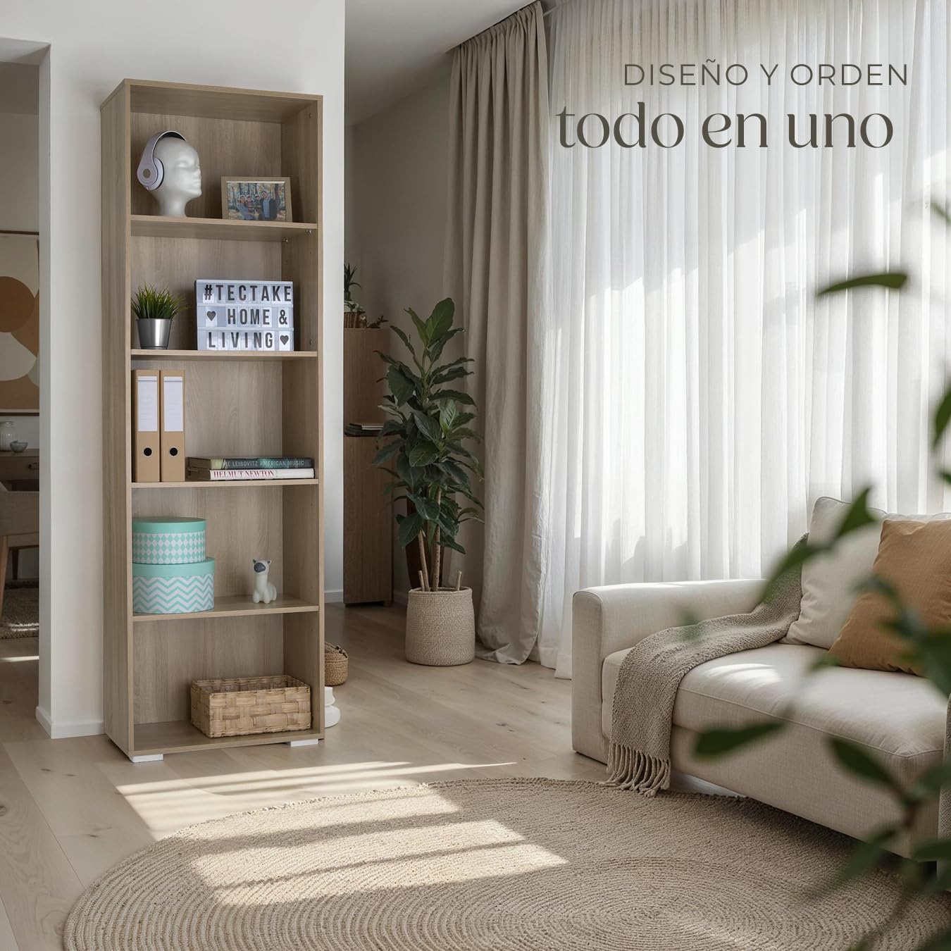 tectake® Estanteria Madera, Libreria Estanteria con 5 Compartimentos, Estanteria Almacenaje para Libros, Estanterias de Madera, Mueble Almacenaje, Estanteria Habitacion - Madera Clara, Roble Sonoma